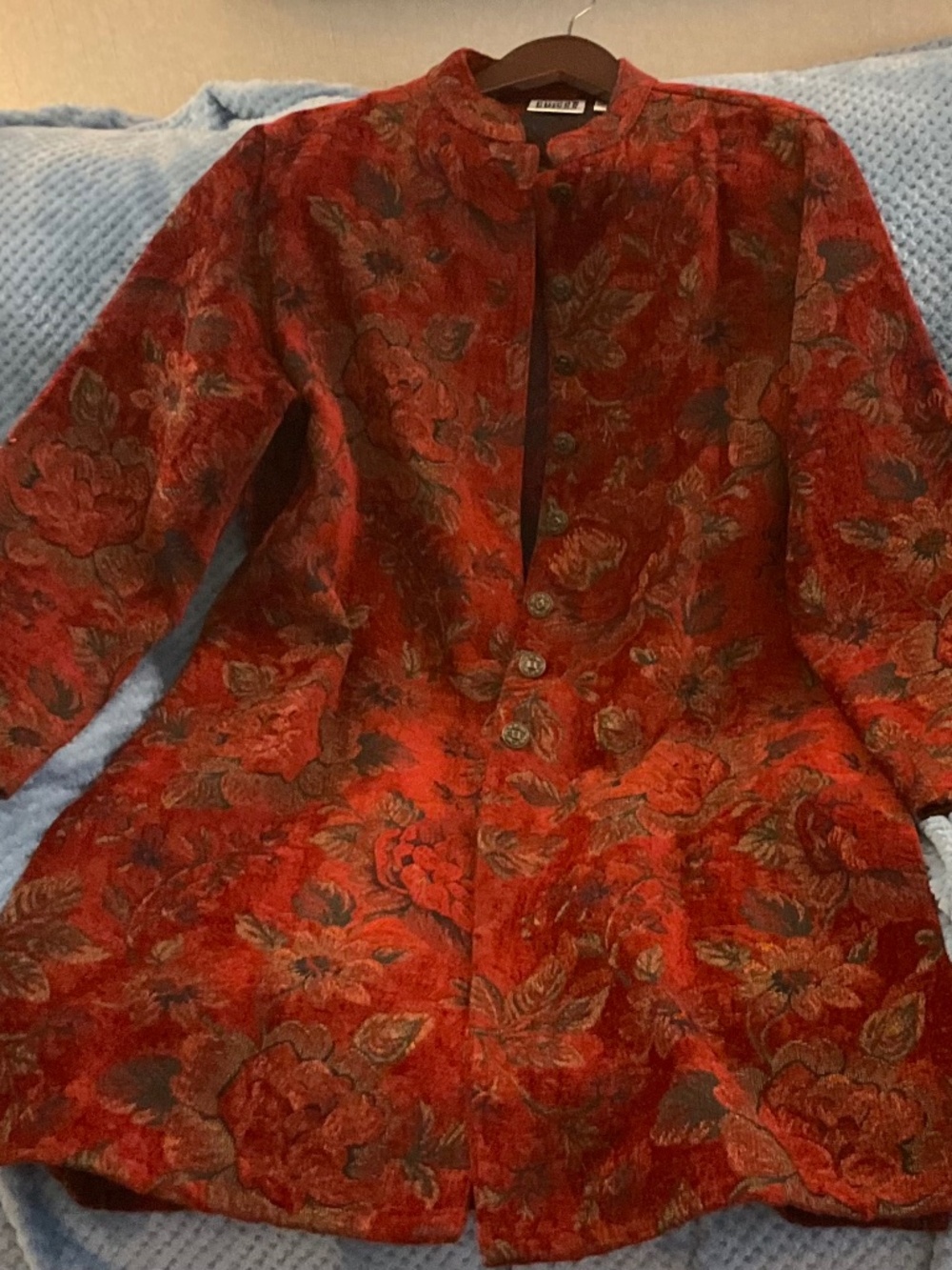 Red floral button coat